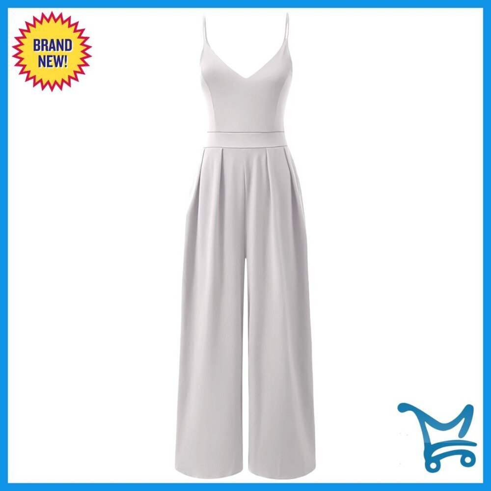 V Neck Spaghetti Strap Wide Leg Jumpsuit Casual Chic Summer Romper with Pockets